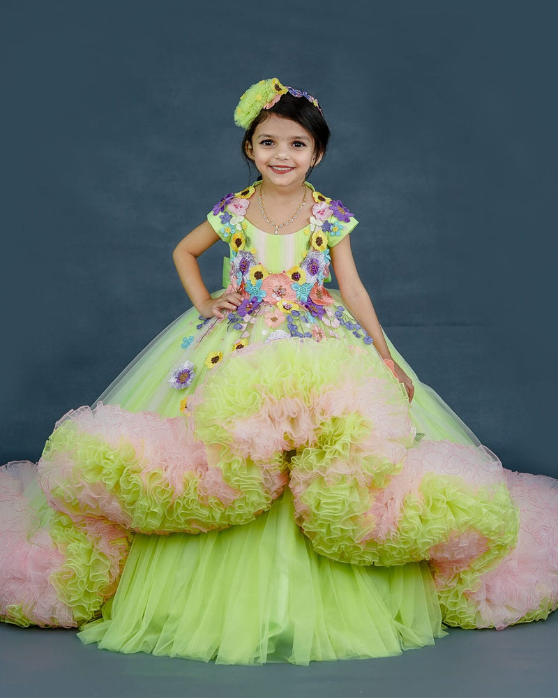 Kids Light Green and Pink Floral Theme Gown Online | Kids Floral Dress Online www.liandli.in Kids Light Green and Pink Floral Theme Gown Online | Kids Floral Dress Online www.liandli.in
