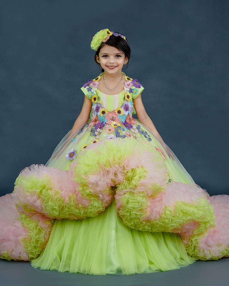 Kids Light Green and Pink Floral Theme Gown Online | Kids Floral Dress Online www.liandli.in Kids Light Green and Pink Floral Theme Gown Online | Kids Floral Dress Online www.liandli.in