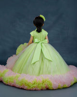 Kids Light Green and Pink Floral Theme Gown Online | Kids Floral Dress Online