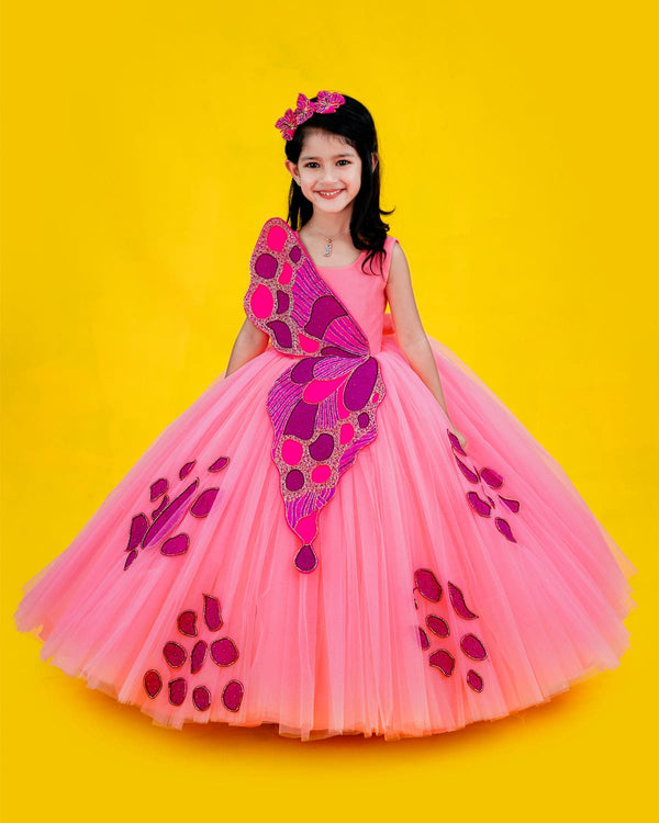 Kids Flamingo Pink Gown Online | Kids Designer Wear Online