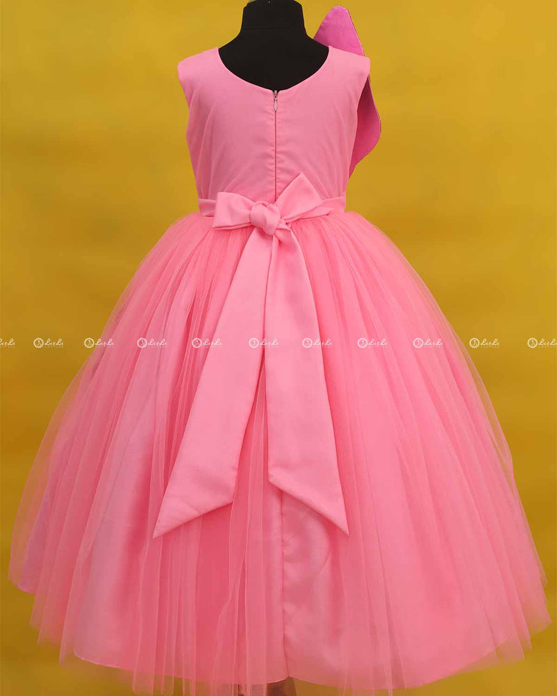 Flamingo pink gown with handcrafted butterfly wings