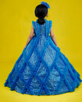 Dark Powder Blue Sequin Gown Online | Kids Frilled Party Wear Online