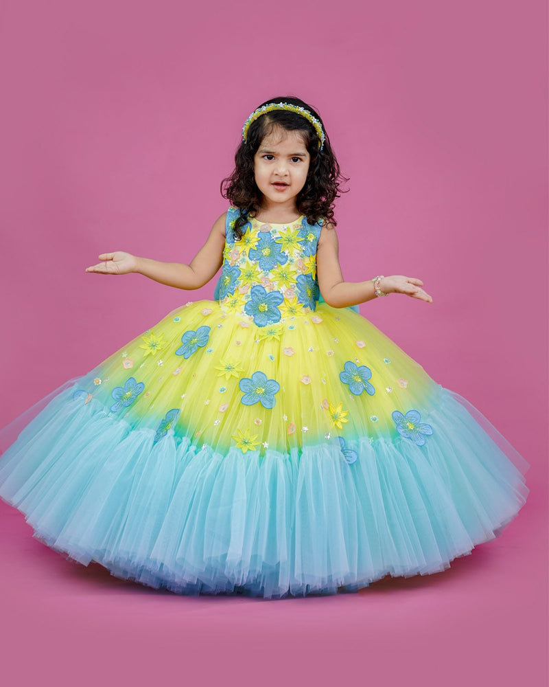 Hand Crafted Kids Lemon Yellow and Sky Blue Couture Gowns Online | Kids Couture Gowns Online www.liandli.in Hand Crafted Kids Lemon Yellow and Sky Blue Couture Gowns Online | Kids Couture Gowns Online www.liandli.in
