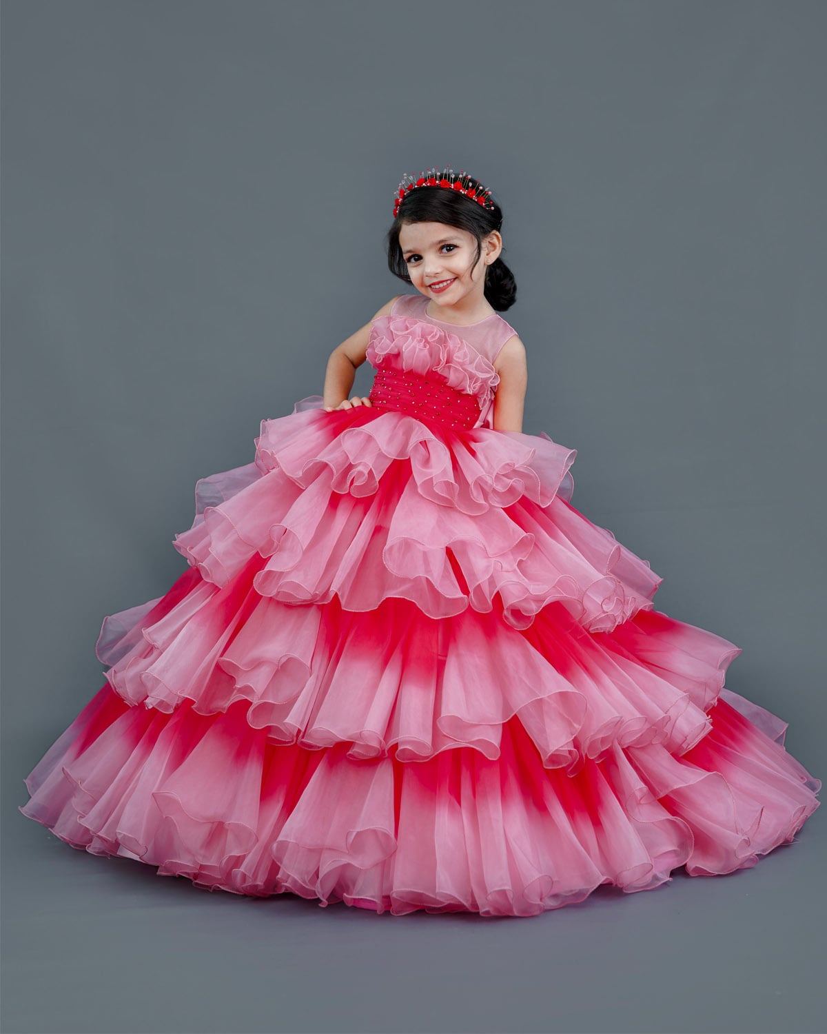 Neon Pink Purple Princess Shaded Gown With Hair Pin