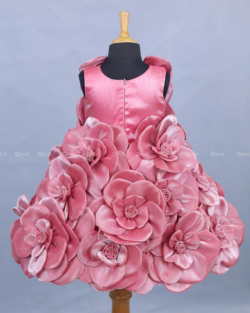 Salmon Pink Short Dress Highlighted with Hand Embellished Flower Petals.