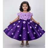 Purple Sequence Panel Gown Highlighted With Light Lavender 3D Rose Flowers