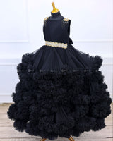 Classic Black Cloudy Frilled Gown with Handcrafted Beaded Waistline