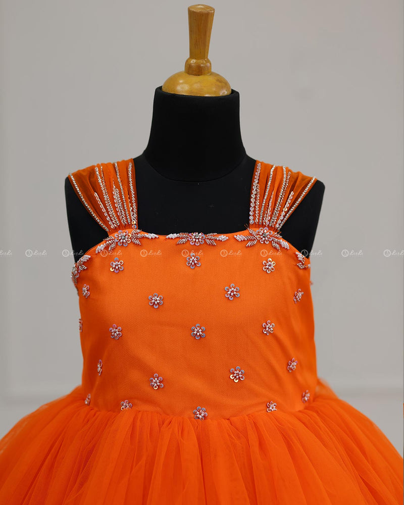 Monarch Butterfly Deep Orange Theme Gown in Orange Color with Detachable Wings and Belt