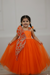 Monarch Butterfly Deep Orange Theme Gown in Orange Color with Detachable Wings and Belt