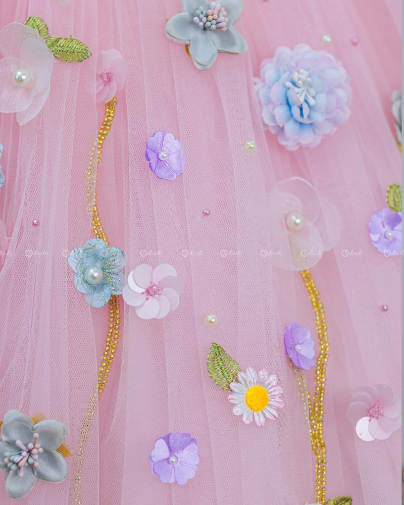 Dreamy Floral Icy  Pink Princess Gown