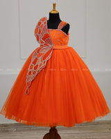 Monarch Butterfly Deep Orange Theme Gown in Orange Color with Detachable Wings and Belt