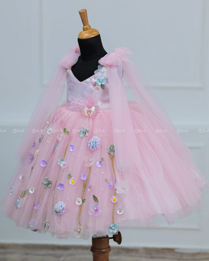 Dreamy Floral Icy  Pink Princess Gown