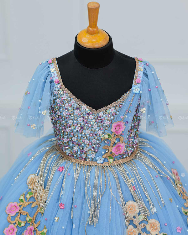 Sky Blue Gown with Intricate Handworks