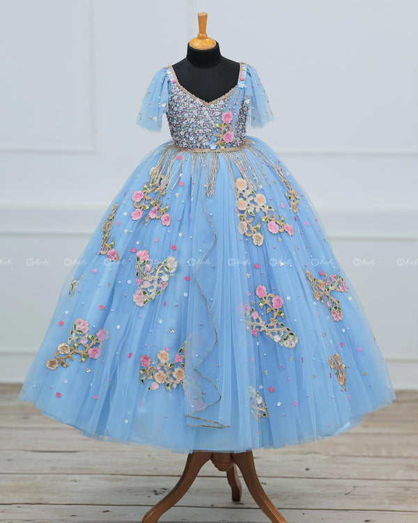 Sky Blue Gown with Intricate Handworks