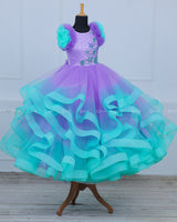 Mermaid Theme Purple and Seablue combo Swriled Gown