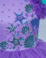 Mermaid Theme Purple and Seablue combo Swriled Gown