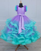 Mermaid Theme Purple and Seablue combo Swriled Gown