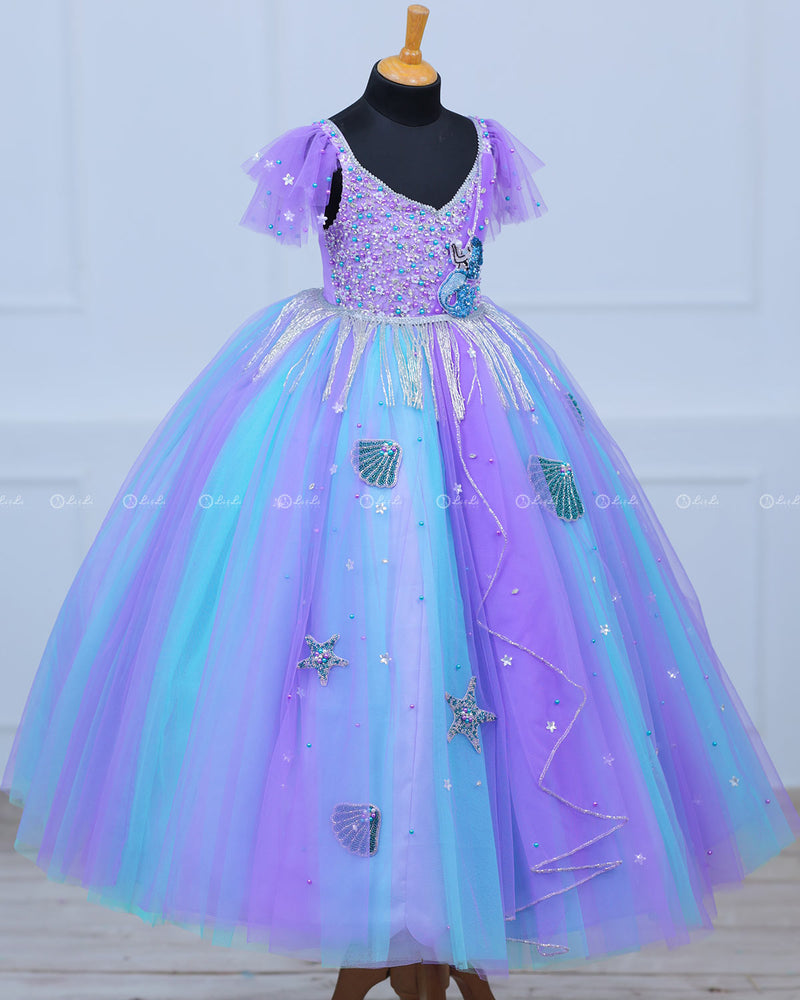 Lavender & Sea Green Hand-Crafted Sea Mermaid Theme Gown