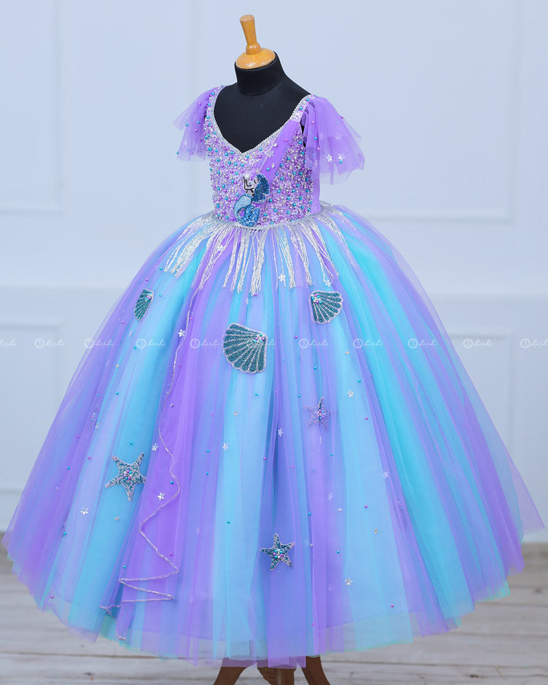 Lavender & Sea Green Hand-Crafted Sea Mermaid Theme Gown