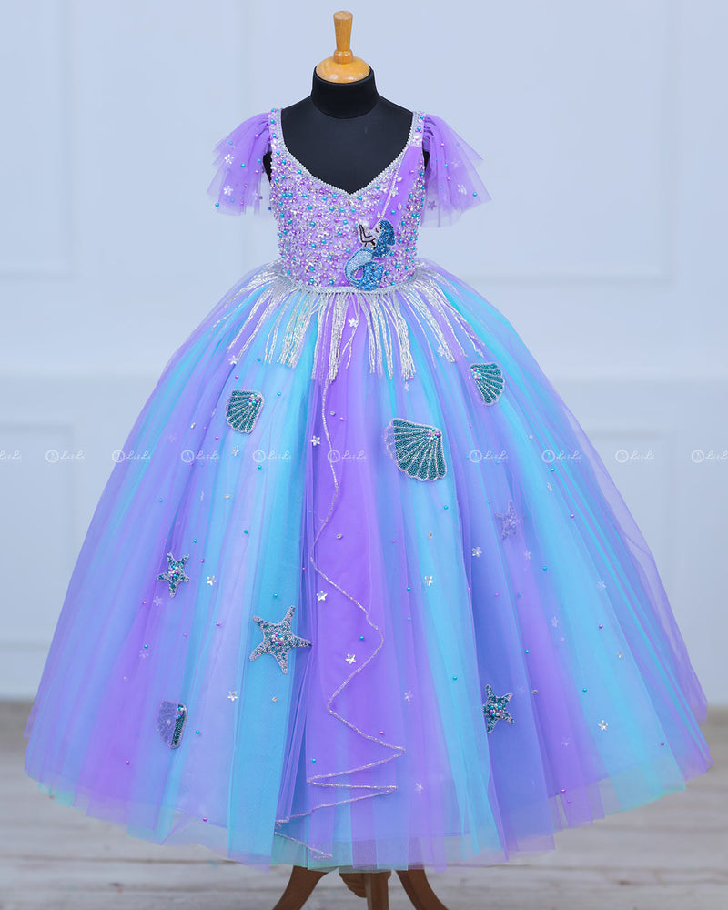 mermaid theme dress Buy Blue and Green Combo Organza Gown for Kids Online