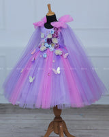 Pink & Lavender Shade Ball Gown with Attachable Sleeve Trail