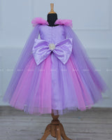 Pink & Lavender Shade Ball Gown with Attachable Sleeve Trail