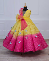 Dark Pink and Lemon Yellow Double Shaded Panel Gown