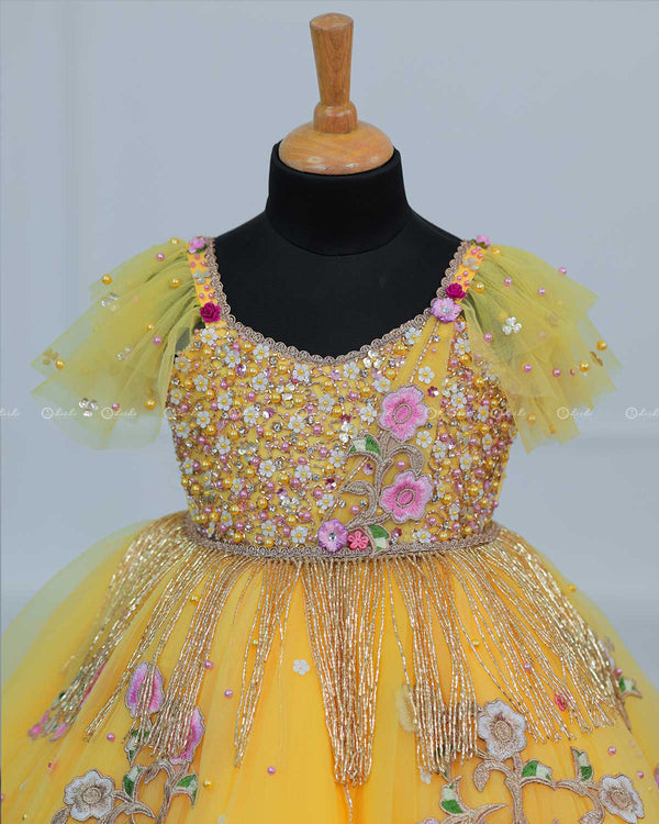 Lemon Yellow Gown with Intricate Handworks