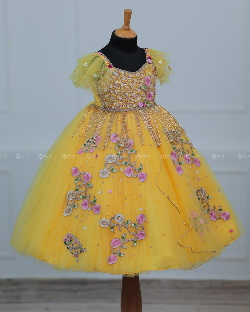 Lemon Yellow Gown with Intricate Handworks