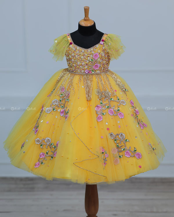 Lemon Yellow Gown with Intricate Handworks