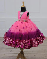 rose Pink  and Plum Purple Ombre Shaded Gown with Rich White Bead Work