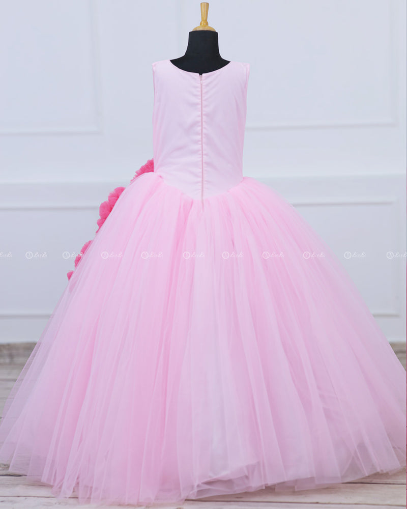 Cherry Blossom with Rose Pink Combo Couture Gown with Frill Details