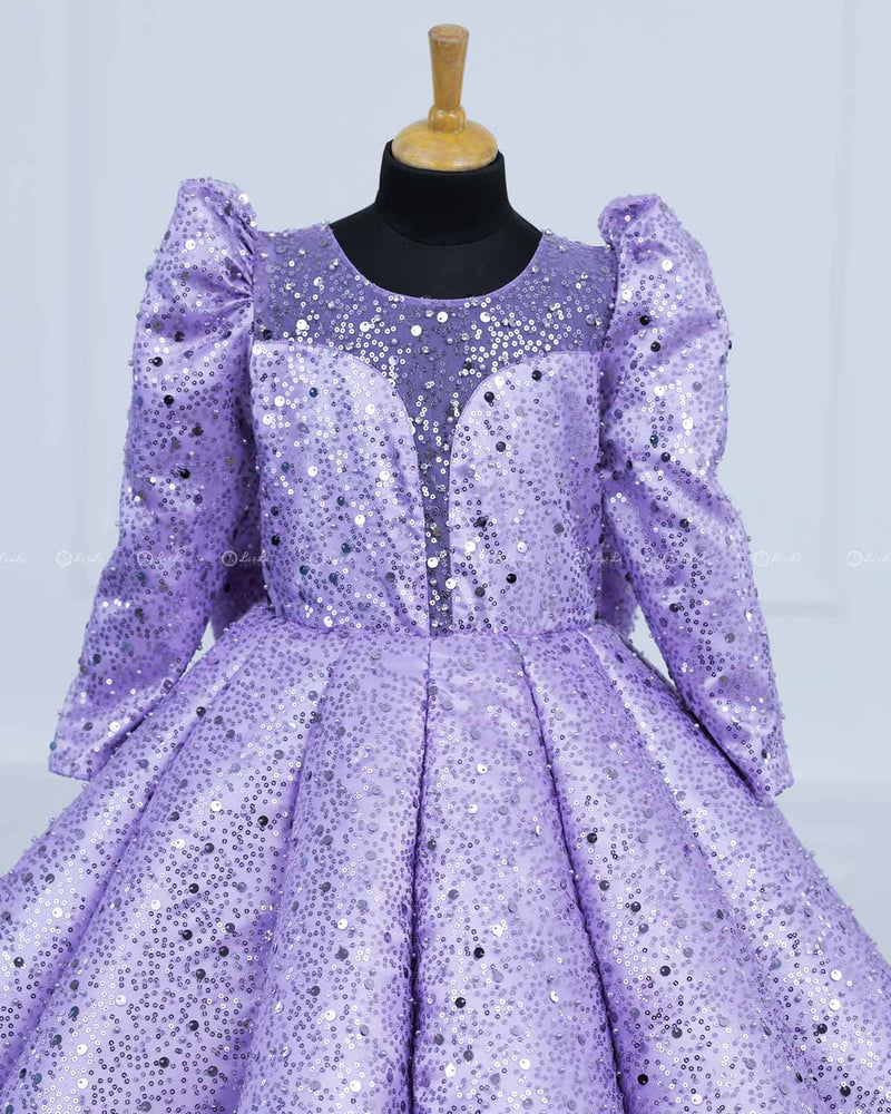 Lavender Full Sleeve Sequence Panel Gown