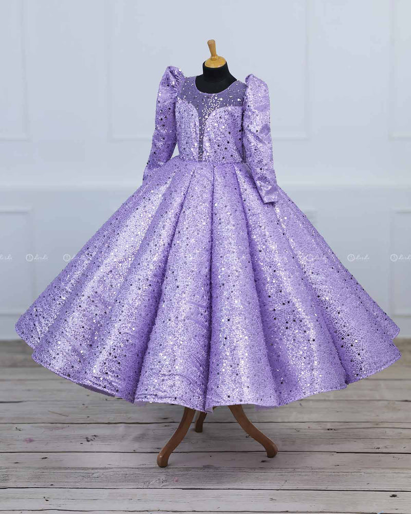 Lavender Full Sleeve Sequence Panel Gown