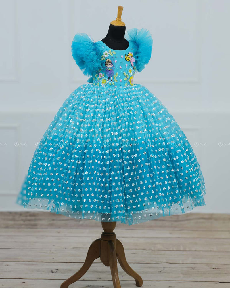 Baby Blue & Sky Blue Theme Dress Highlighted With Handwork