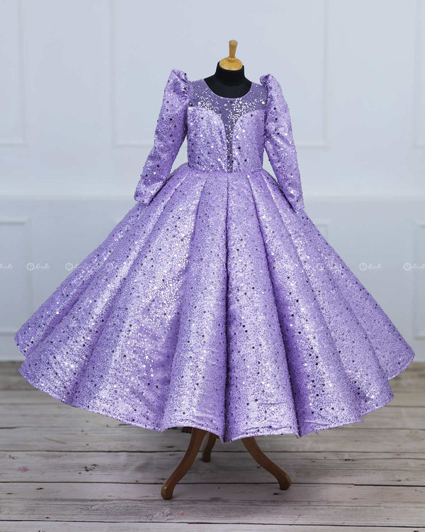 Lavender Full Sleeve Sequence Panel Gown