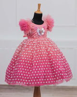 Flamingo Pink Butterfly Theme Dress Highlighted With Handwork