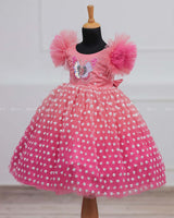 Flamingo Pink Butterfly Theme Dress Highlighted With Handwork