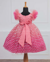 Flamingo Pink Butterfly Theme Dress Highlighted With Handwork