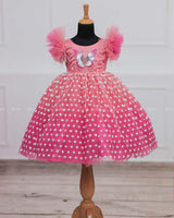 Flamingo Pink Butterfly Theme Dress Highlighted With Handwork