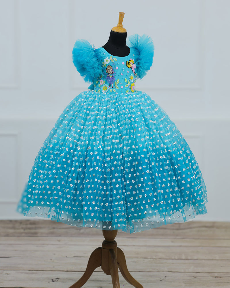 Dark Powder Blue Sequin Gown Online | Kids Frilled Party Wear Online www.liandli.in Dark Powder Blue Sequin Gown Online | Kids Frilled Party Wear Online www.liandli.in