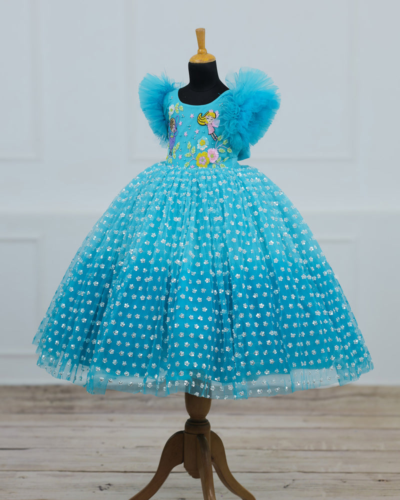 Dark Powder Blue Sequin Gown Online | Kids Frilled Party Wear Online www.liandli.in Dark Powder Blue Sequin Gown Online | Kids Frilled Party Wear Online www.liandli.in