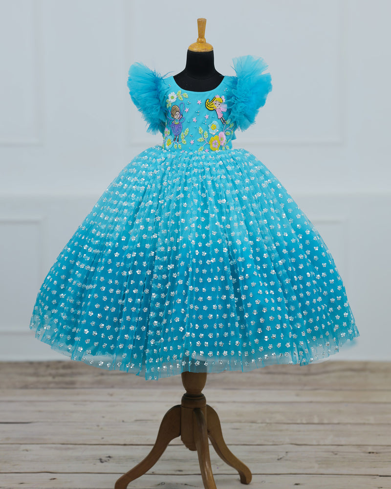 Blue Fairy Theme Dress Highlighted With Handwork