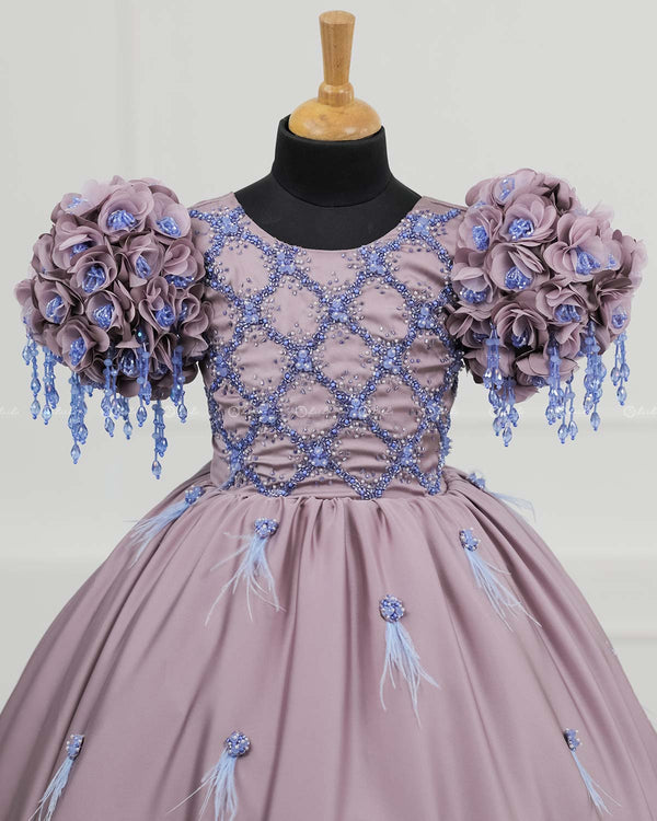 Dusty Lilac Yoke with Heavy Embroidery Flower & Tassel-Adorned Sleeves.