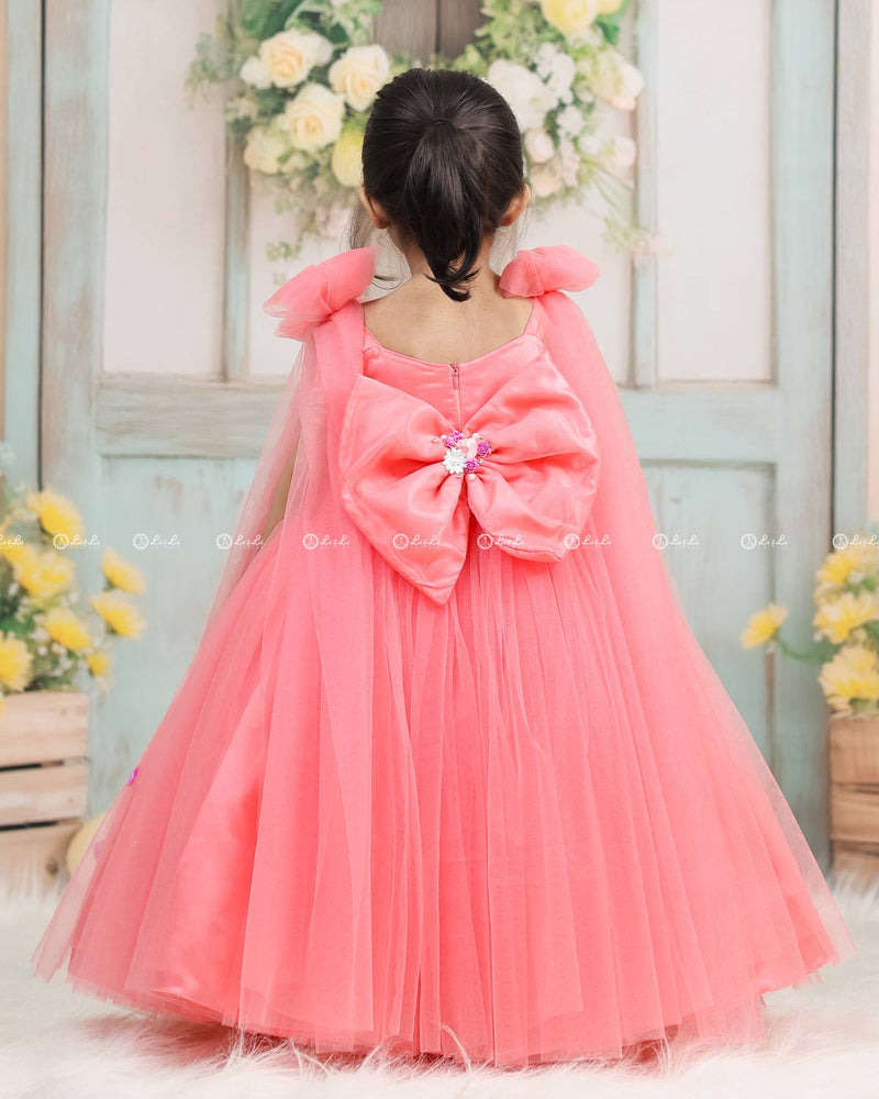 Dreamy Floral  Flamingo Pink Princess Gown