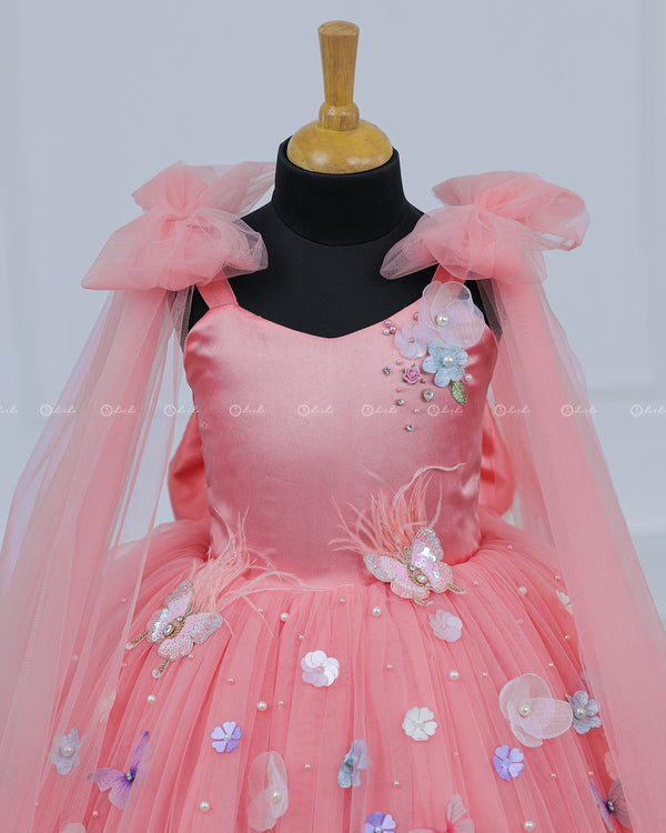 Dreamy Floral  Flamingo Pink Princess Gown