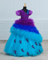 Purple with Blue shaded Feather Frill with Peacock Feather Emblishment