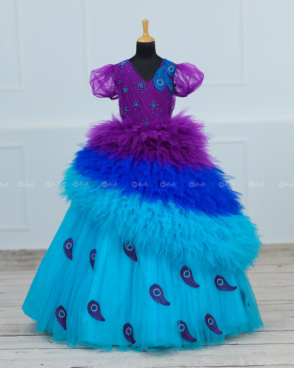 Purple with Blue shaded Feather Frill with Peacock Feather Emblishment