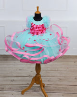 Moonlight- Powder Blue Twirled Party wear Gown with pink Flowers