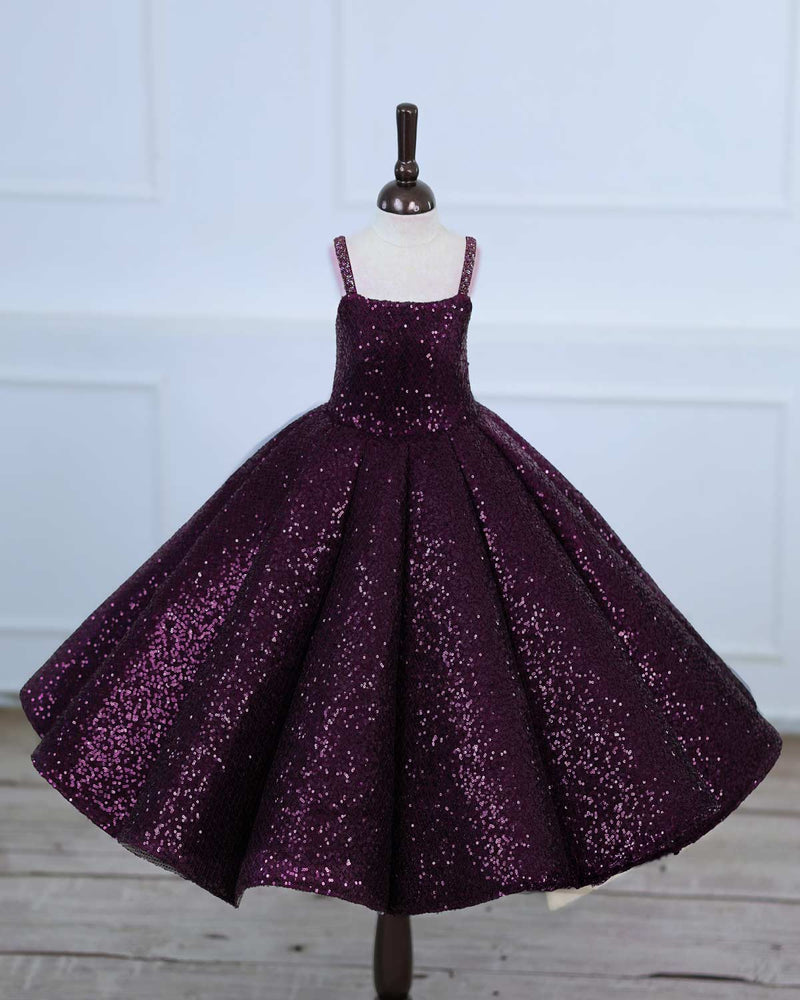 Dark Purple Sequence Panel Gown with a Petal Style Detachable Top.